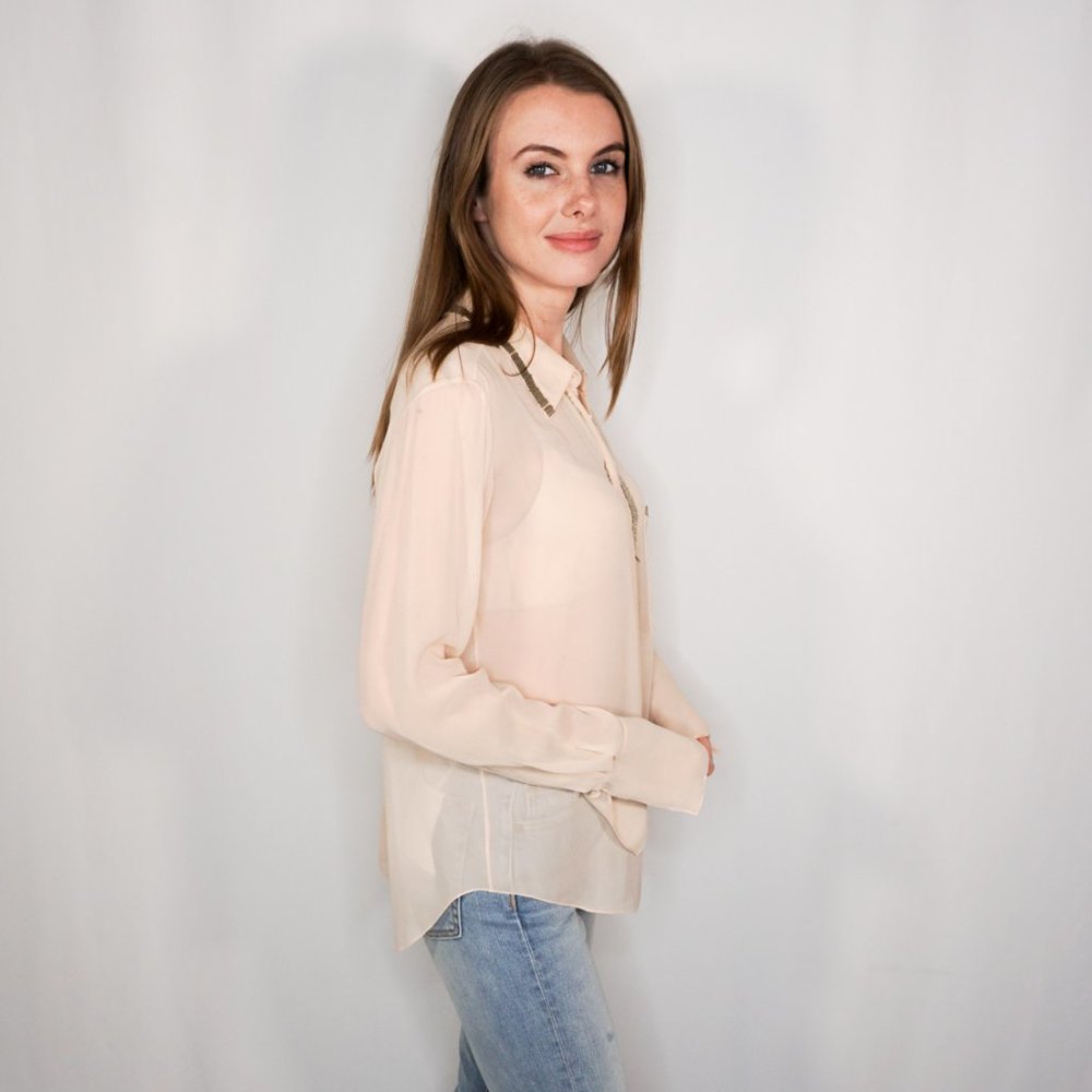Chloé Embellished Beaded Trim Blush Pink Blouse - Picture 3 of 7